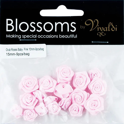 10mm & 15mm Assorted Grub Rose Flowers (available in 8 colours)